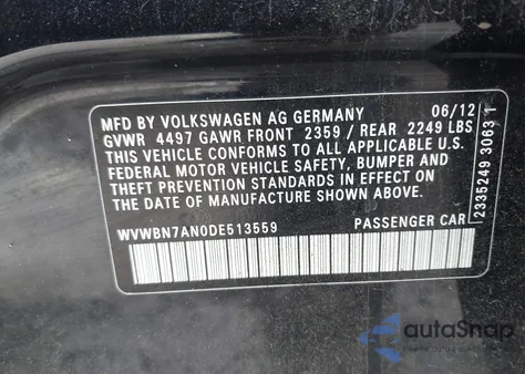 2013 Volkswagen Cc 2.0T Sport Plus z USA, uszkodzony, nr VIN WVWBN7AN0DE513559